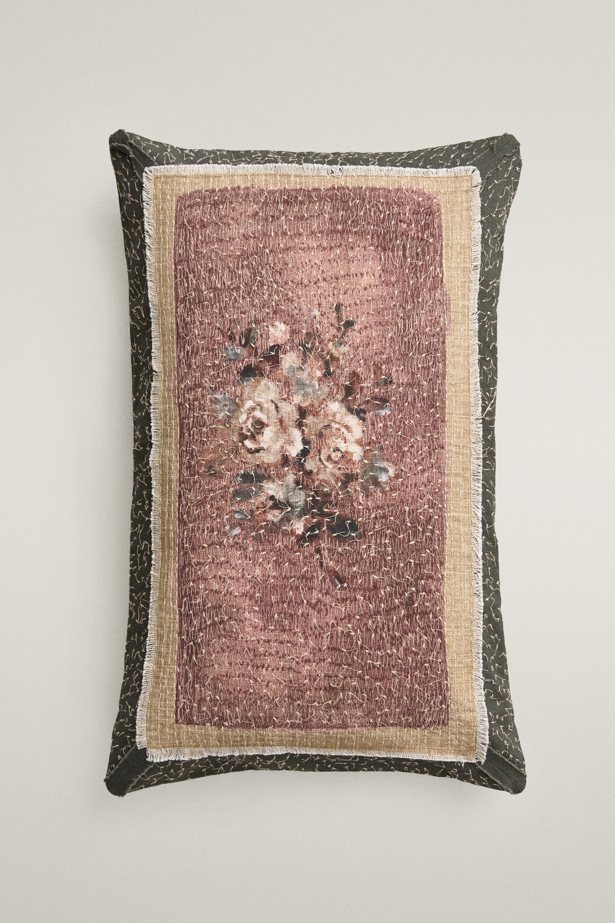 FLORAL APPLIQUE THROW PILLOW COVER